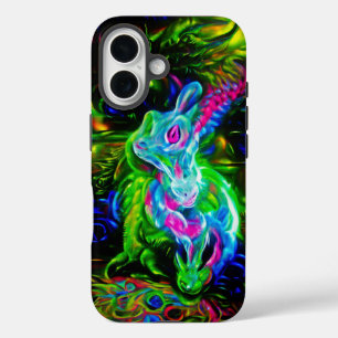 Psychedelische Konijnendraak in Neon Fantasy iPhone 16 Hoesje