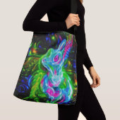 Psychedelische Konijnendraak in Neon Fantasy Crossbody Tas (Dichtbij)