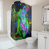 Psychedelische Konijnendraak in Neon Fantasy Douchegordijn (In situ)