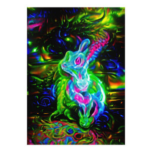 Psychedelische Konijnendraak in Neon Fantasy Foto Afdruk
