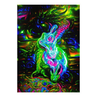 Psychedelische Konijnendraak in Neon Fantasy Foto Afdruk