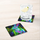 Psychedelische Konijnendraak in Neon Fantasy Kartonnen Onderzetters (Insitu)