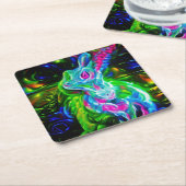 Psychedelische Konijnendraak in Neon Fantasy Kartonnen Onderzetters (Schuin)