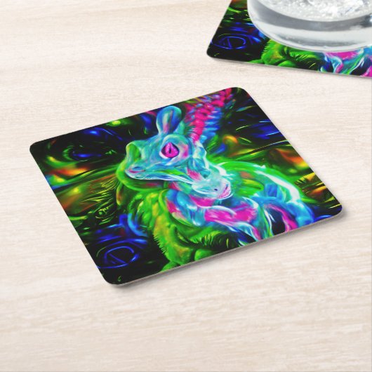 Psychedelische Konijnendraak in Neon Fantasy Kartonnen Onderzetters (Schuin)