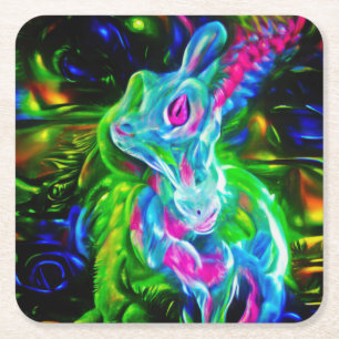 Psychedelische Konijnendraak in Neon Fantasy Kartonnen Onderzetters