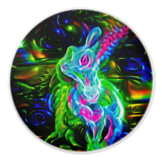 Psychedelische Konijnendraak in Neon Fantasy Keramische Knop