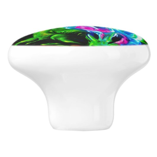 Psychedelische Konijnendraak in Neon Fantasy Keramische Knop (Zijkant)