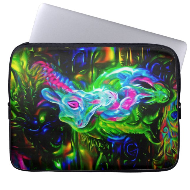 Psychedelische Konijnendraak in Neon Fantasy Laptop Sleeve (Voorkant)
