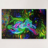 Psychedelische Konijnendraak in Neon Fantasy Legpuzzel (Horizontaal)