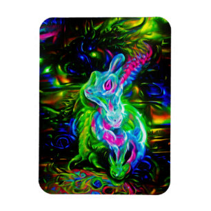 Psychedelische Konijnendraak in Neon Fantasy Magneet