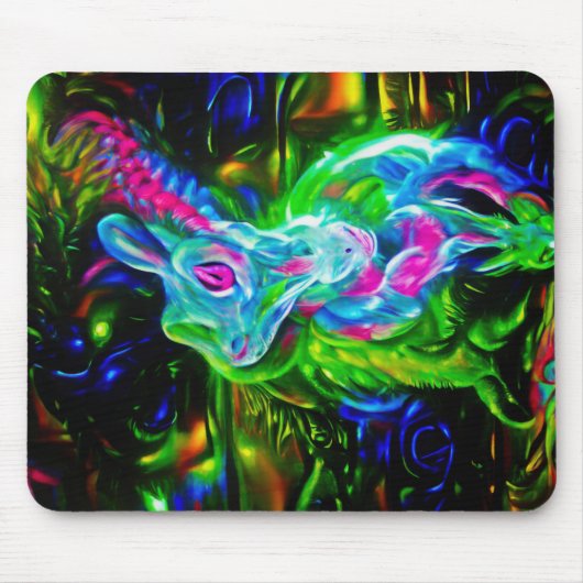 Psychedelische Konijnendraak in Neon Fantasy Muismat (Voorkant)