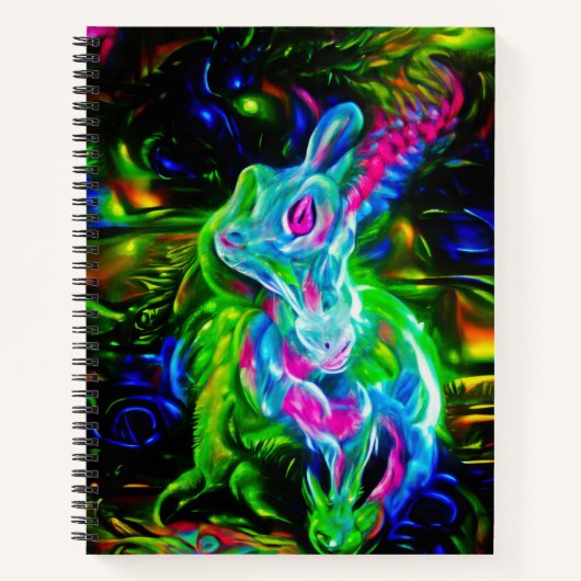 Psychedelische Konijnendraak in Neon Fantasy Notitieboek (Voorkant)