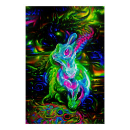 Psychedelische Konijnendraak in Neon Fantasy Perfect Poster
