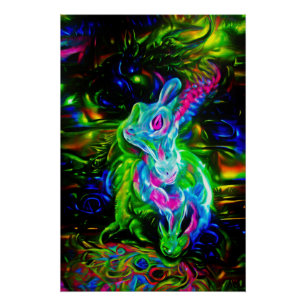 Psychedelische Konijnendraak in Neon Fantasy Perfect Poster