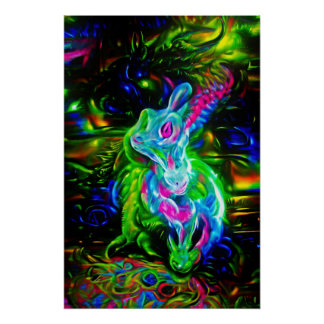 Psychedelische Konijnendraak in Neon Fantasy Perfect Poster