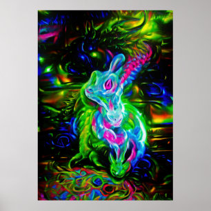 Psychedelische Konijnendraak in Neon Fantasy Poster