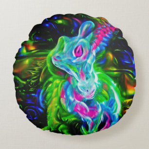 Psychedelische Konijnendraak in Neon Fantasy Rond Kussen