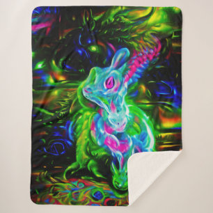 Psychedelische Konijnendraak in Neon Fantasy Sherpa Deken