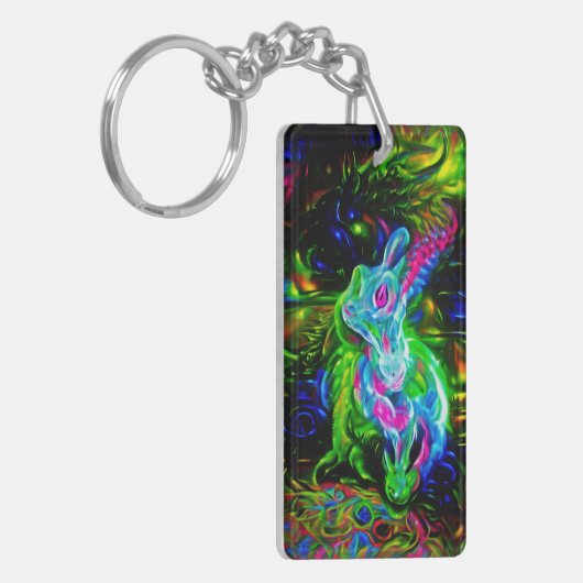 Psychedelische Konijnendraak in Neon Fantasy Sleutelhanger (Voorkant Links)