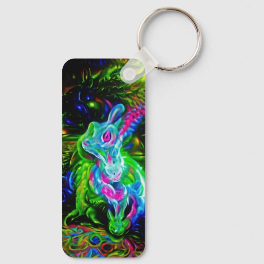 Psychedelische Konijnendraak in Neon Fantasy Sleutelhanger (Achterkant)