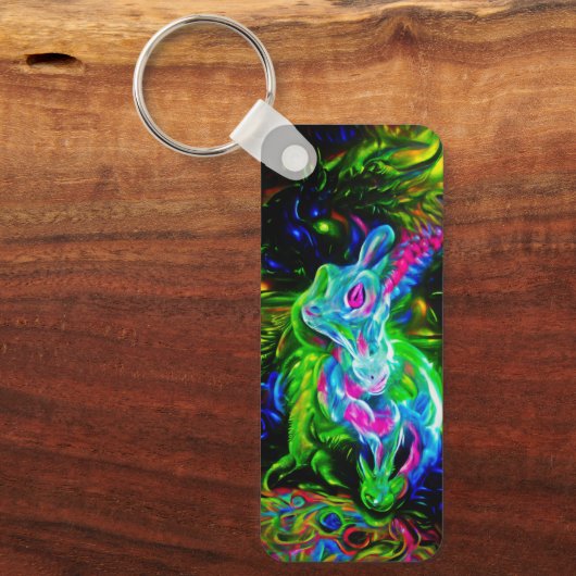 Psychedelische Konijnendraak in Neon Fantasy Sleutelhanger (Voorkant)