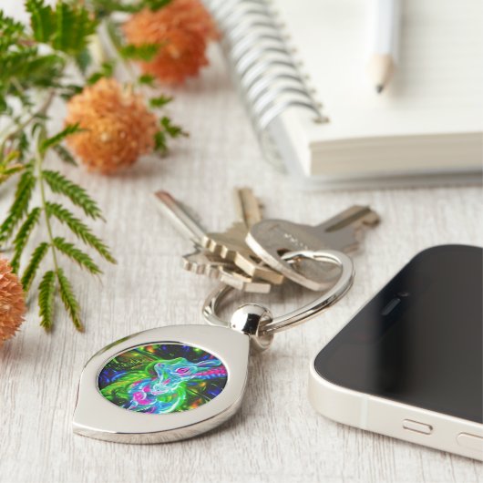 Psychedelische Konijnendraak in Neon Fantasy Sleutelhanger (Zijkant)