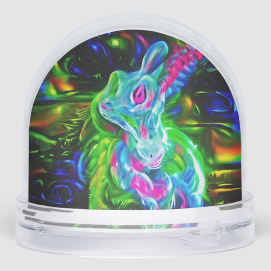 Psychedelische Konijnendraak in Neon Fantasy Sneeuwbol (Achterkant)