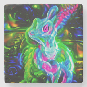 Psychedelische Konijnendraak in Neon Fantasy Stenen Onderzetter