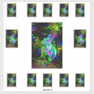 Psychedelische Konijnendraak in Neon Fantasy Sticker