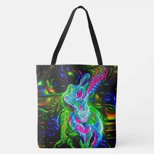 Psychedelische Konijnendraak in Neon Fantasy Tote Bag (Voorkant)