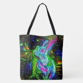 Psychedelische Konijnendraak in Neon Fantasy Tote Bag (Achterkant)