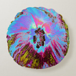 Psychedelische korenbloem blauw en magenta hibiscu rond kussen