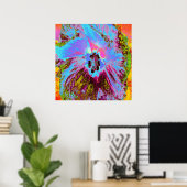 Psychedelische korenbloem blauwe en magenta hibisc poster (Thuiskantoor)