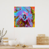 Psychedelische korenbloem blauwe en magenta hibisc poster (Keuken)