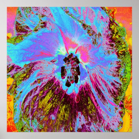 Psychedelische korenbloem blauwe en magenta hibisc poster (Voorkant)
