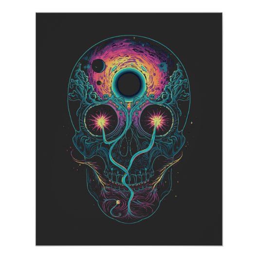 Psychedelische Kosmische Schedel Neon Melkweg Perfect Poster (Voorkant)