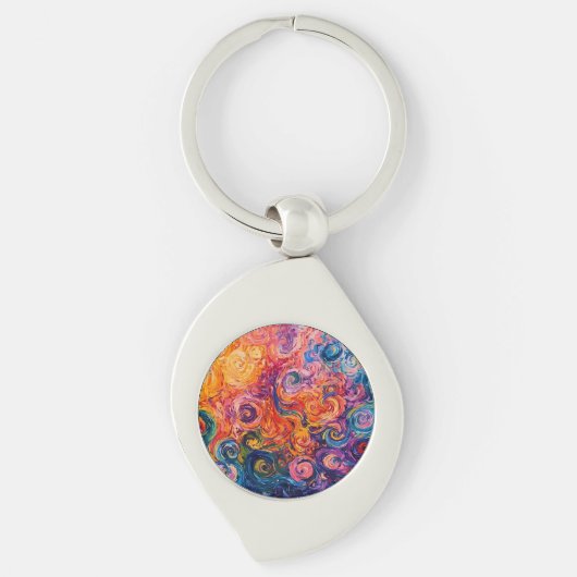 Psychedelische Krullen Olie Schilderij Sleutelhanger (Voorkant)