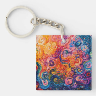 Psychedelische Krullen Olie Schilderij Sleutelhanger