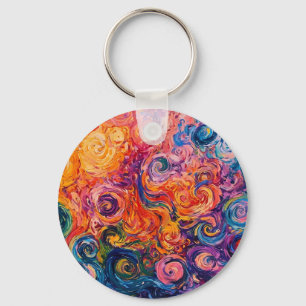 Psychedelische Krullen Olie Schilderij Sleutelhanger