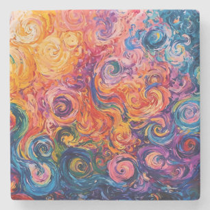 Psychedelische Krullen Olie Schilderij Stenen Onderzetter