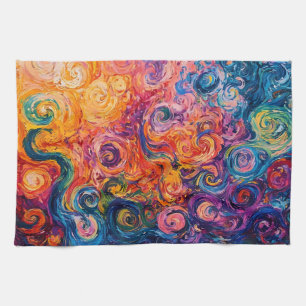 Psychedelische Krullen Olie Schilderij Theedoek