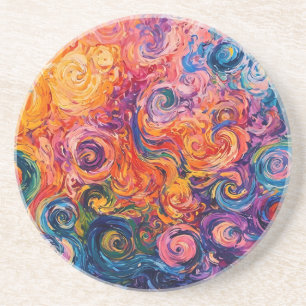 Psychedelische Krullen Olie Schilderij Zandsteen Onderzetter