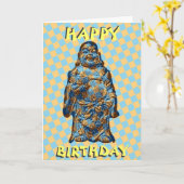 Psychedelische Lachende Boeddha Verjaardag Kaart (Gele Bloem)