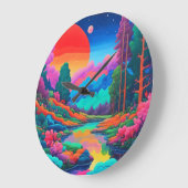 Psychedelische landschap roze groene kunst grote klok (Hoek)