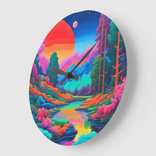 Psychedelische landschap roze groene kunst grote klok (Hoek)