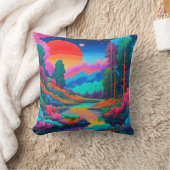 Psychedelische landschap roze groene kunst kussen (Deken)