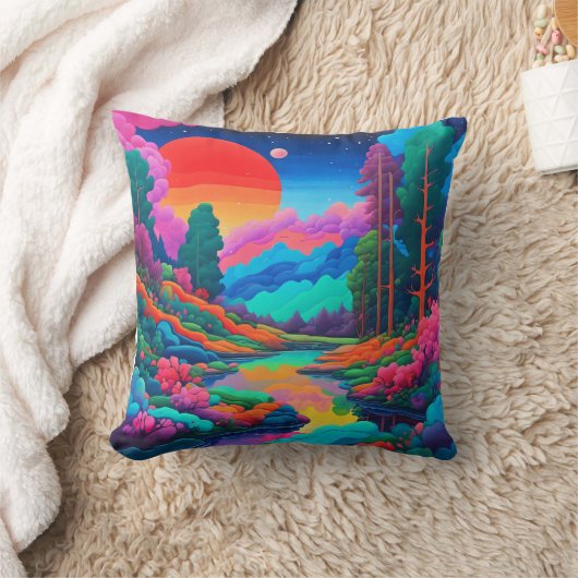 Psychedelische landschap roze groene kunst kussen (Deken)