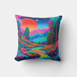 Psychedelische landschap roze groene kunst kussen