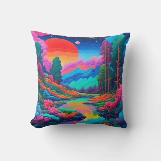 Psychedelische landschap roze groene kunst kussen (Voorkant)