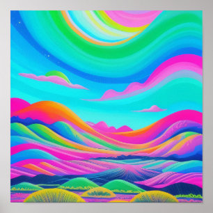 Psychedelische Landschap Roze Groene Kunst Poster